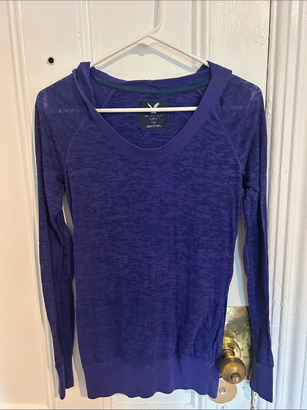American Eagle Outfitters Purple Burnout Long-Sleeve Scoop Neck Top
